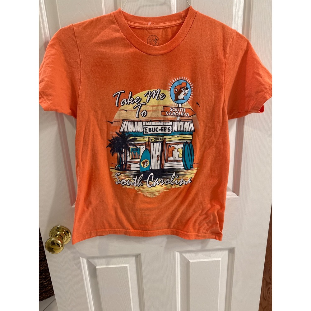 Buc-ees South Carolina Surf Shop Orange Graphic T-Shirt Kids XL 100% Cotton
